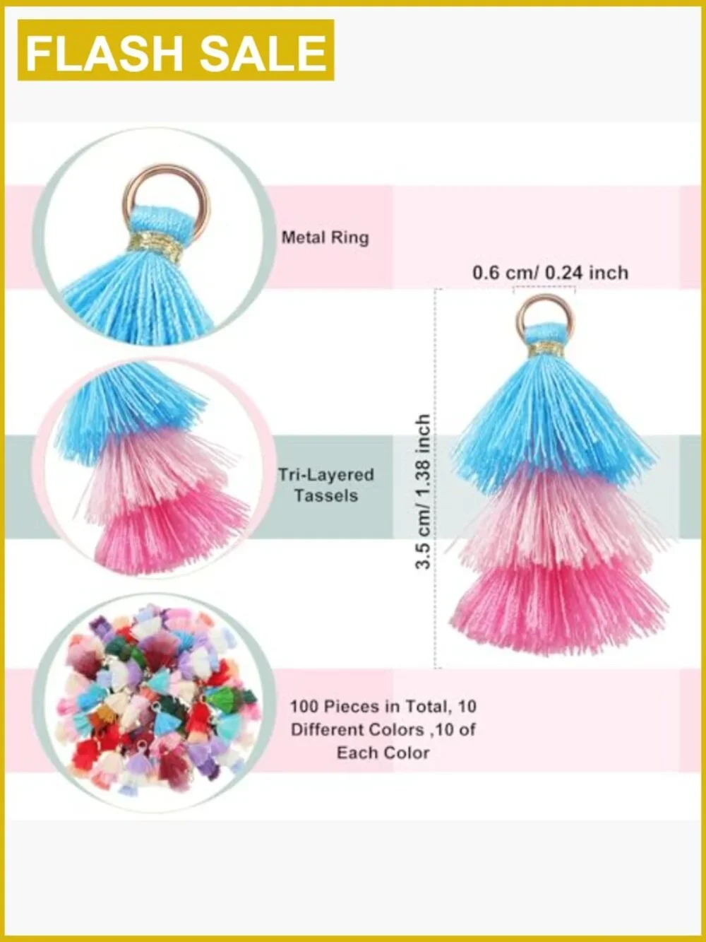 100Pcs Tri-Layered Keychain Tassels Mini Tassel Craft Jewelry Making Earring